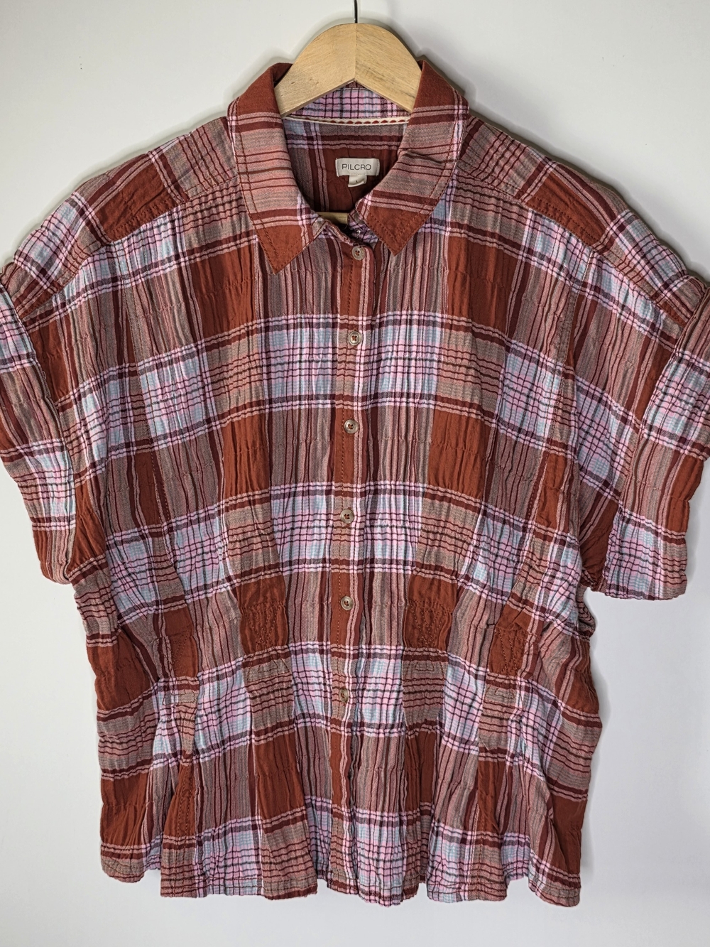 Anthropologie Pilcro The Bobbie Short-Sleeve Fitted-waist smocked top Large